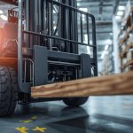 堆高機在倉庫通道中搬運長型貨物的實拍場景，呈現貨叉結構、油壓系統與實際載運動作，用於堆高機種類與用途完整指南的封面，強調倉儲物流搬運與不同堆高機型式的應用差異。